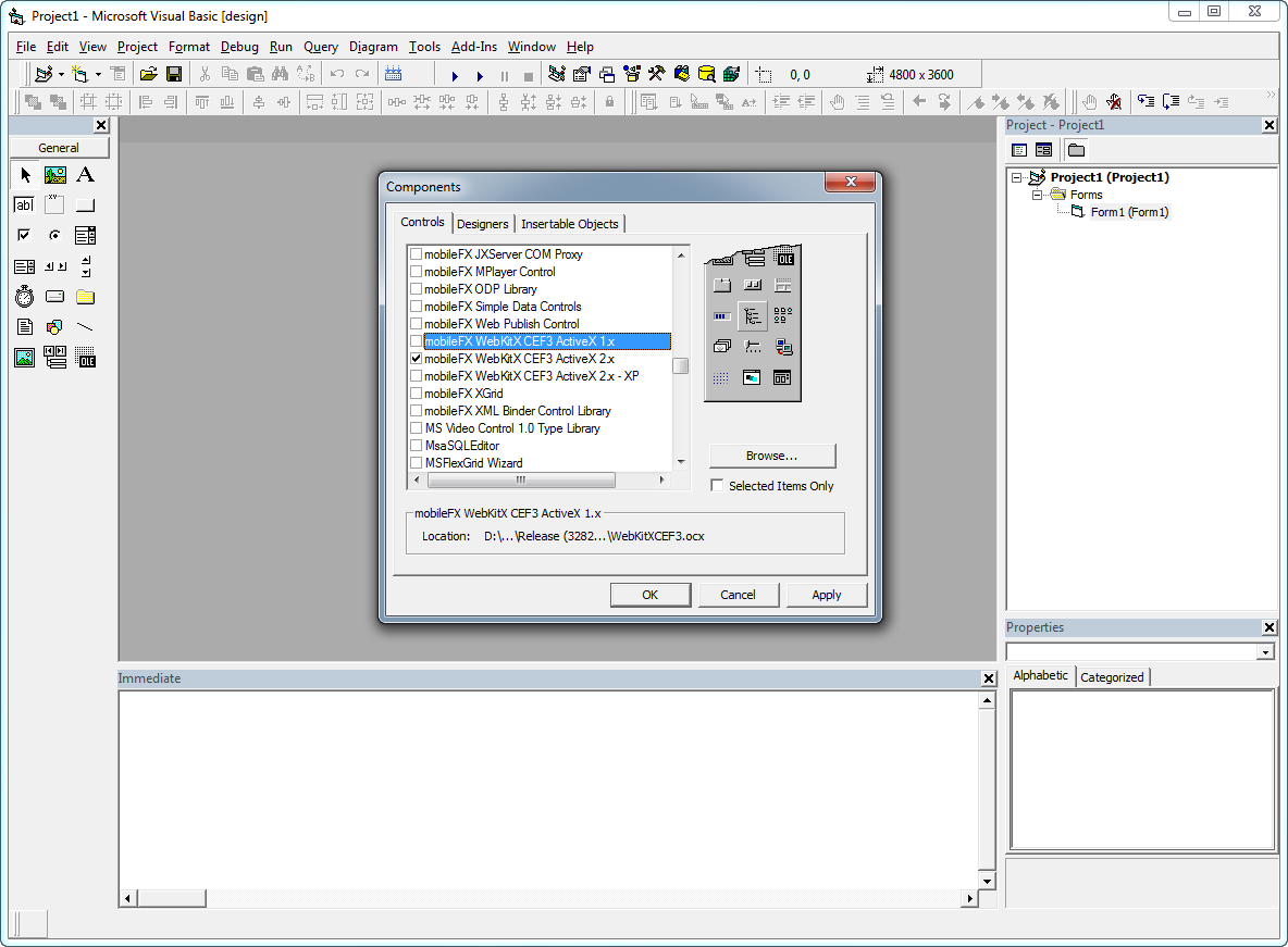Side-by-side WebKitX versions in Visual Basic 6.0 Components Dialogue